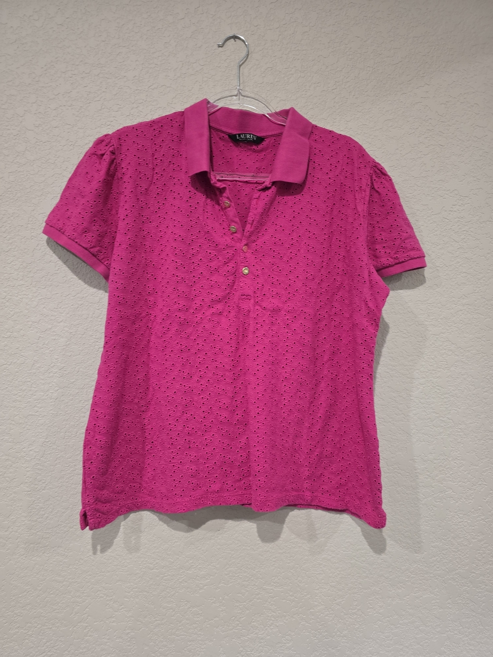 Ralph Lauren Eyelet Polo Crop Top - Hot Pink.  Size Tag Removed XXL